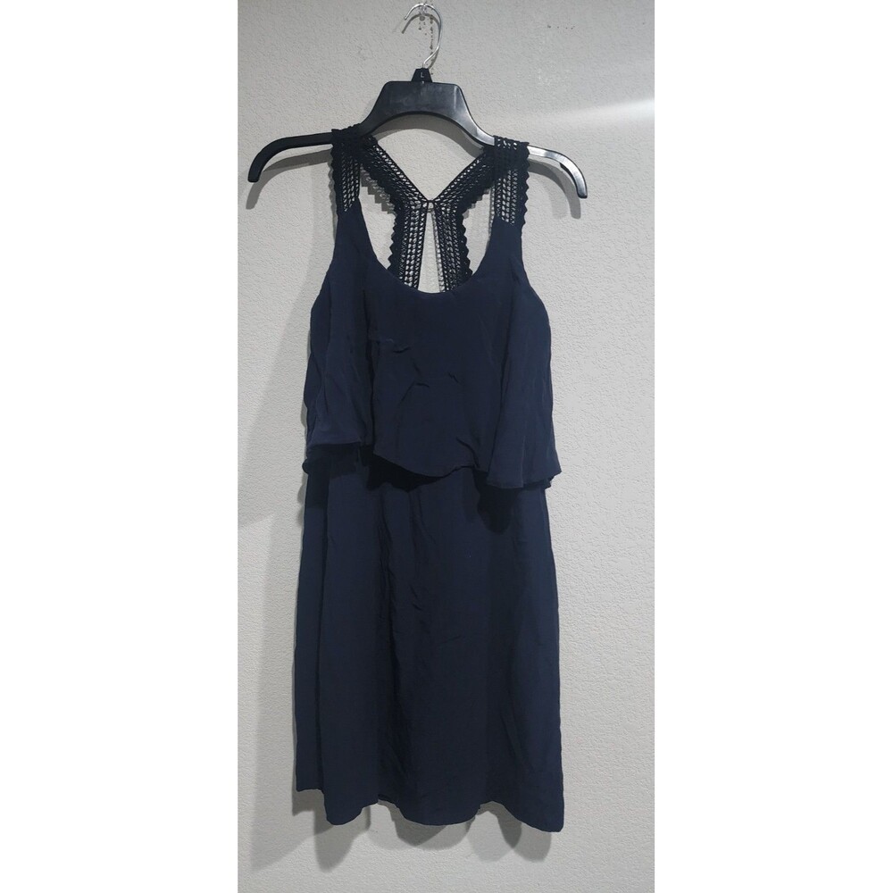 Anthropologie Maeve Navy Blue Crochet Straps Layered Dress Size 4
